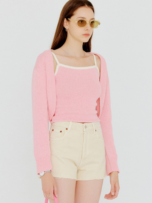 핑크 넬리 나시 니트 탑 세트 / PINK NELLY SLEEVELESS KNIT TOP SET