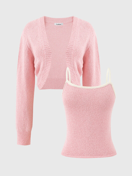 핑크 넬리 나시 니트 탑 세트 / PINK NELLY SLEEVELESS KNIT TOP SET