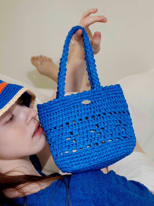 No.60 / Lily Raffia Mini Tote Bag _ Blue (릴리 라피아 미니 토트백 크로쉐백 라탄 니트가방)