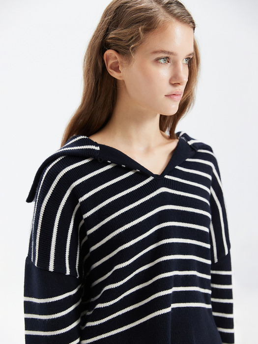 STRIPE SLIT KNIT_NAVY