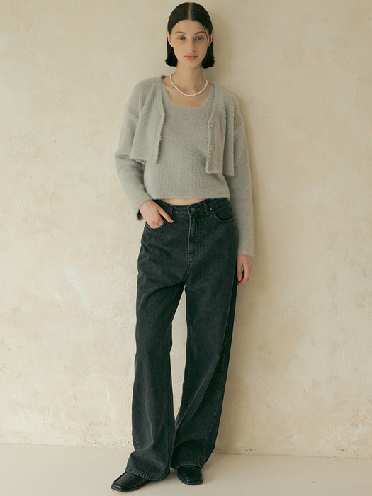 V. [set] cozy crop knit cardigan + sleeveless (light gray)