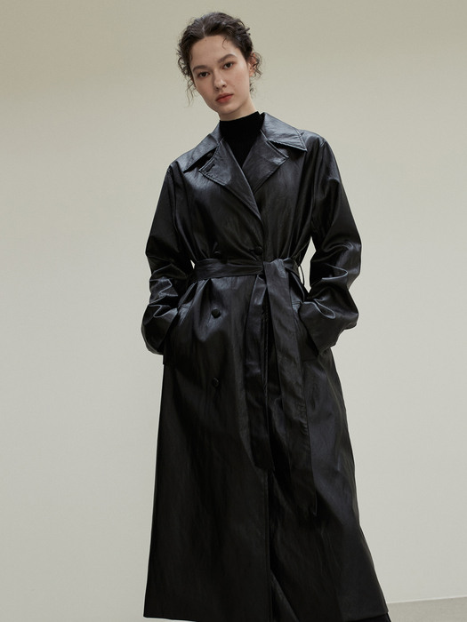 OU922 eco leather trench coat (black)
