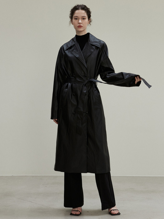 OU922 eco leather trench coat (black)