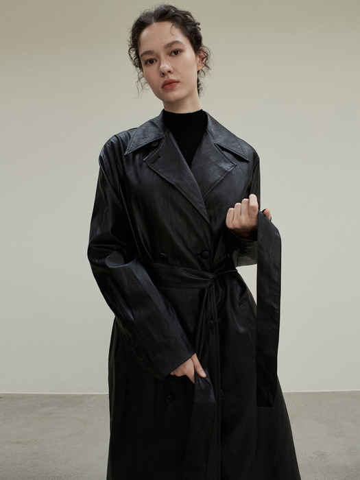 OU922 eco leather trench coat (black)