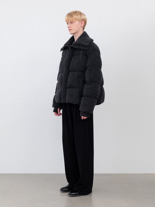 [Winter Pre-order] Pure shetland wool wing collared puffer_Charcoal
