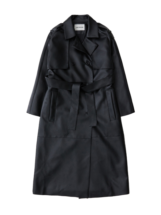 9070 VEGAN LEATHER DOUBLE TRENCH COAT_BLACK