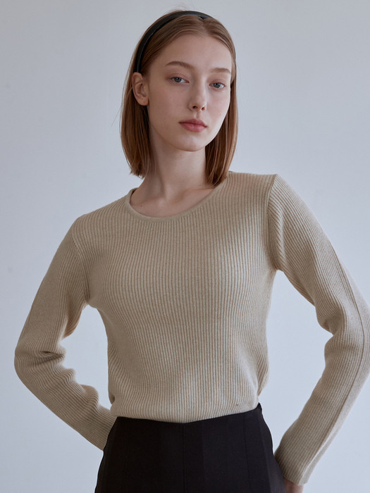 AD010 wool basic warm round knit (sandbeige)