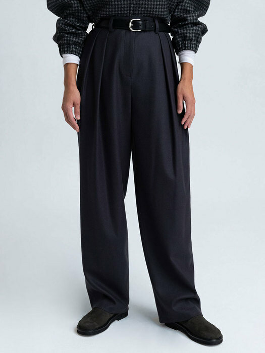 Wide Double Tuck Trouser / Navy Gray