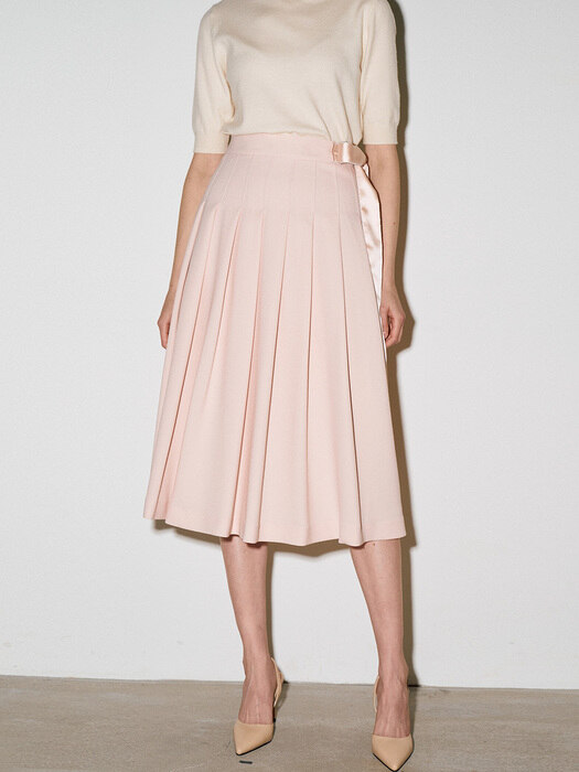 ROSALINE Strap pleats long skirt_pink