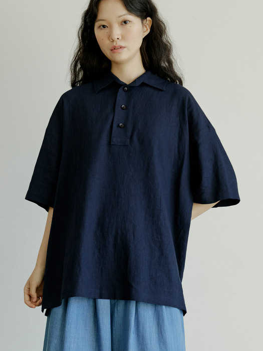 unisex half henlyneck shirts navy