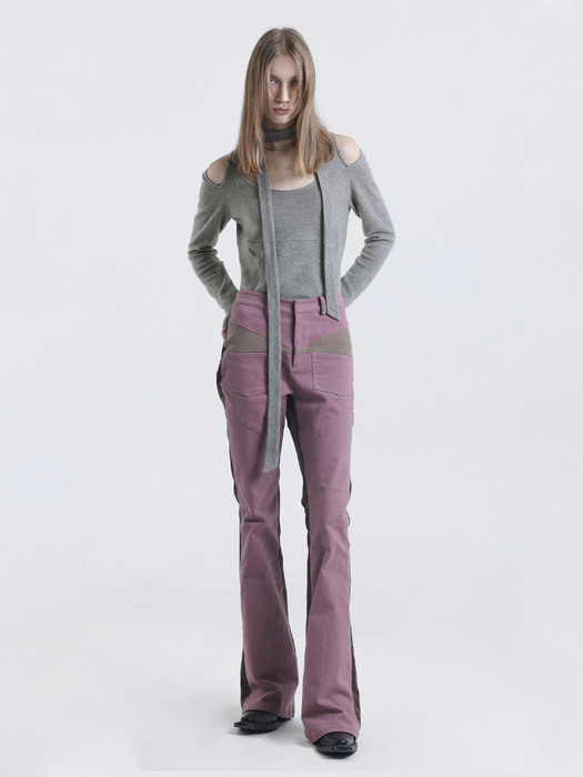 Cotton Velvet Contrast Pants-Pink Brown