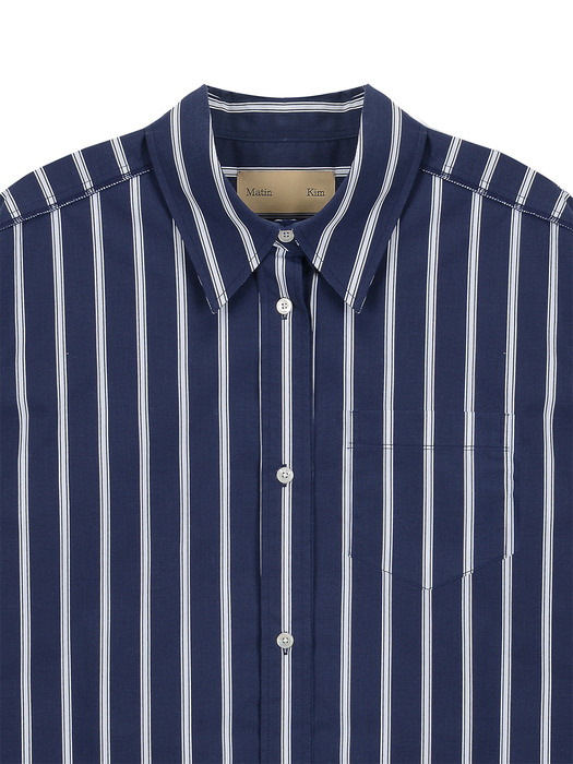 Matin Kim마뗑킴]DOUBLE LAYERS STRIPE SHIRT IN NAVY