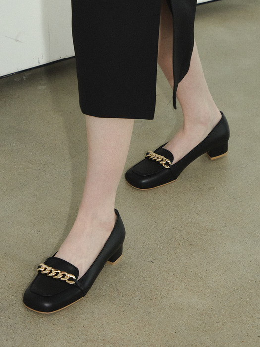 Black Leather Chain Loafers