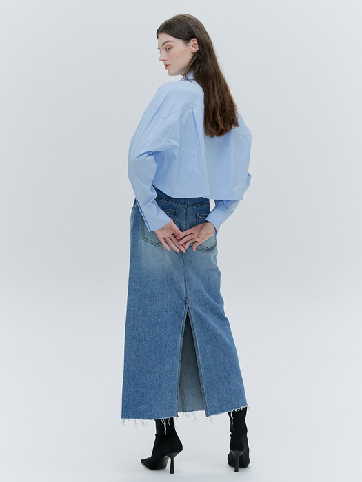 OVERSIZE POCKET DETAIL CROPPED SHIRT [4COLORS]