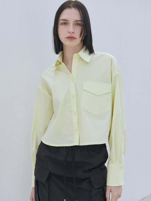 OVERSIZE POCKET DETAIL CROPPED SHIRT [4COLORS]