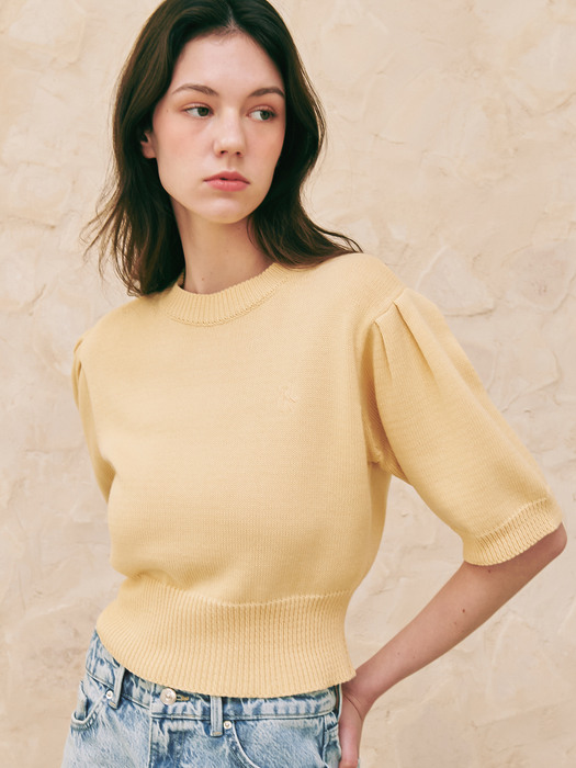 BALLOON SHORT SLEEVE KNIT CREAM YELLOW