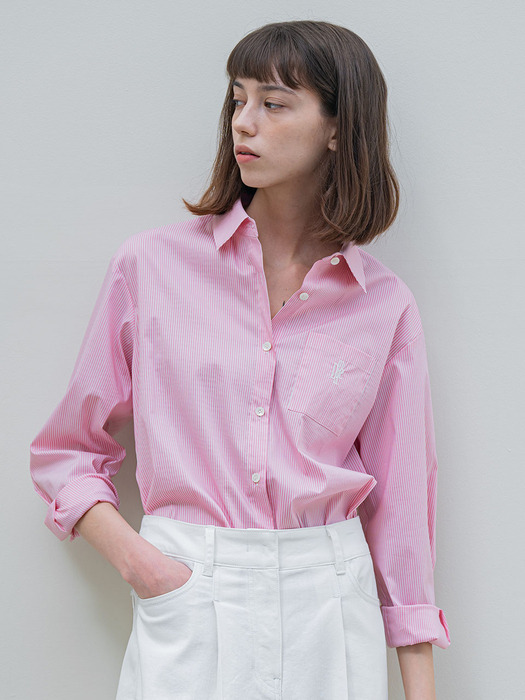 CLASSY STRIPE LOGO SHIRT PINK