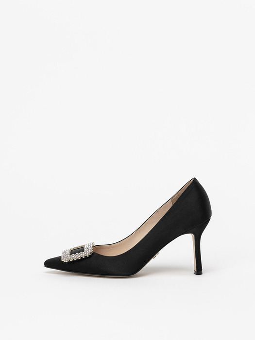 Pattisento Embellished Stiletto Pumps in Black Silk