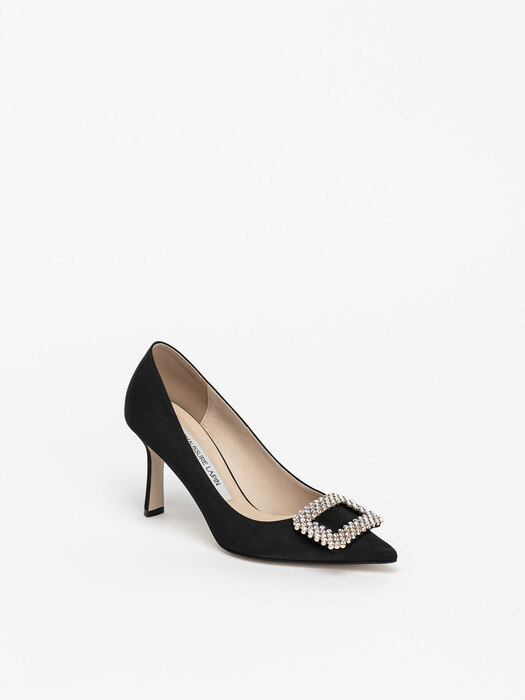 Pattisento Embellished Stiletto Pumps in Black Silk