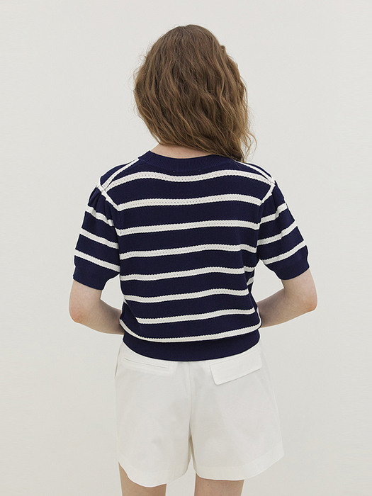 [EXCLUSIVE] Striped Short Sleeved Knit_NAVY
