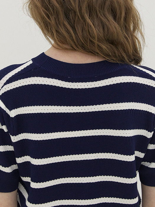[EXCLUSIVE] Striped Short Sleeved Knit_NAVY