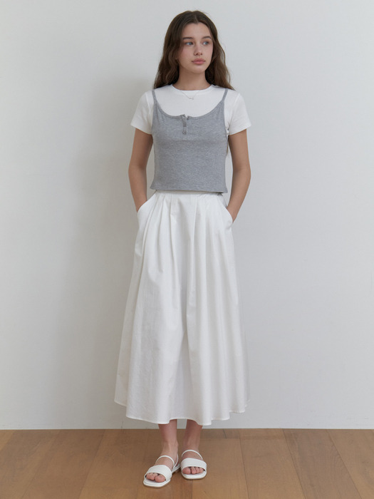 [단독]Letter pleats skirt (white)