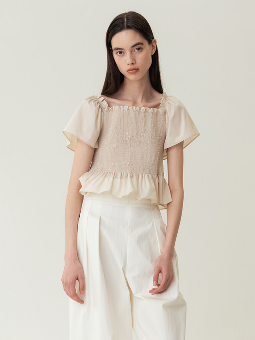 Smocking Ruffle Blouse Ivory