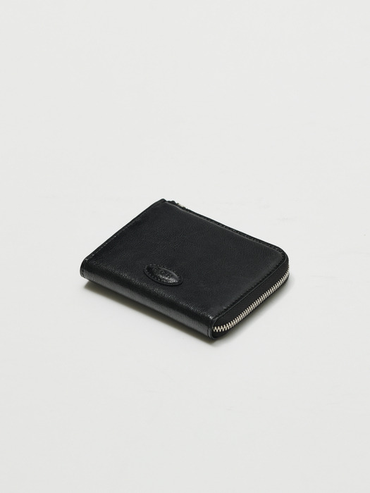 Oval button wallet Wrinkled black