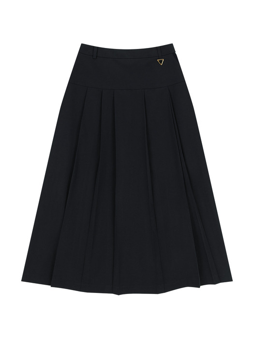 LINE COLORED PLEATS LONG SKIRT - NAVY