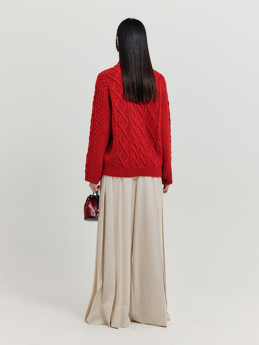 XOEBE Cable Knit Collared Turtleneck - Red