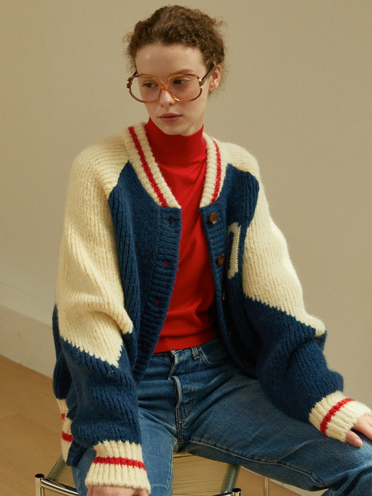 08 Varsity Alpaca Knit Cardigan (Navy)