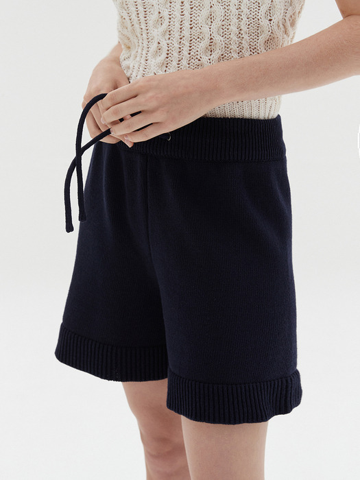 cotton plain shorts-navy