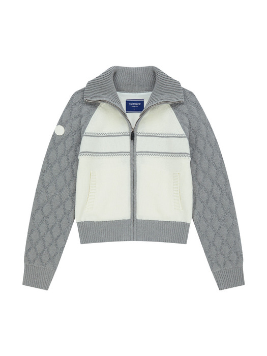 QUILTED KNIT ZIP UP CARDIGAN - MELANGE GRAY