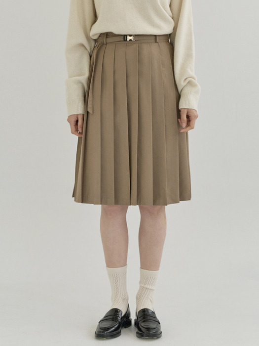 Half banding pleats skirt (beige)
