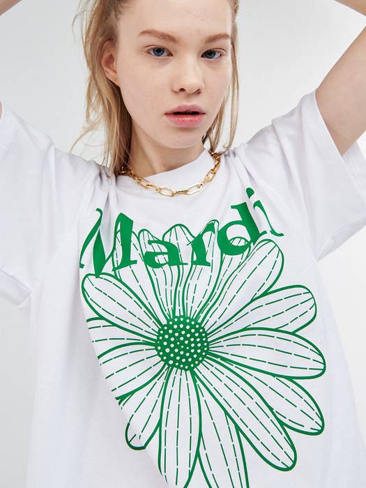 TSHIRT FLOWERMARDI_WHITE GREEN