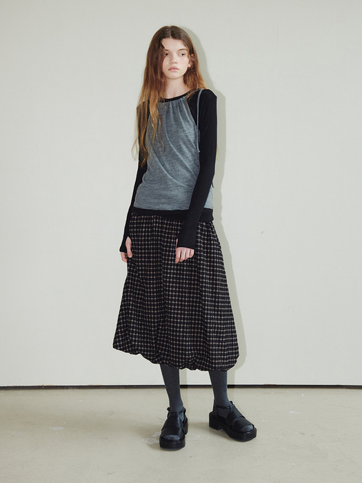 WOOL CHECK BALLON SKIRT