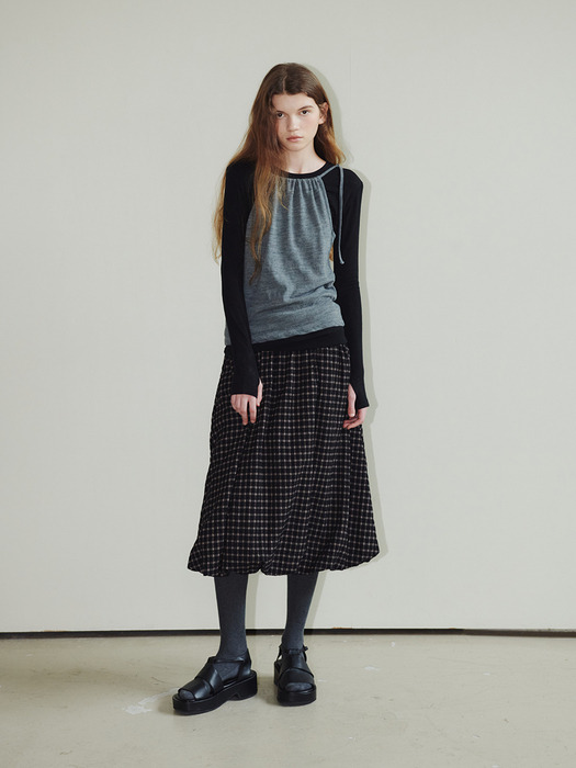 WOOL CHECK BALLON SKIRT