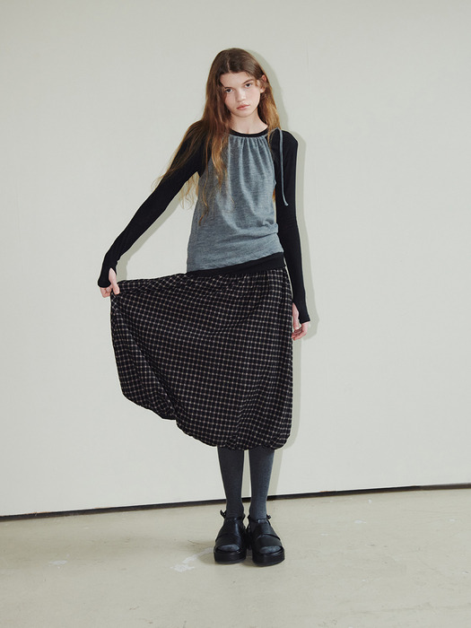 WOOL CHECK BALLON SKIRT