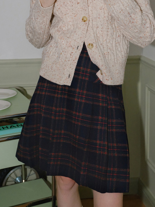 Cest_College plaid pleated skirt_NAVY