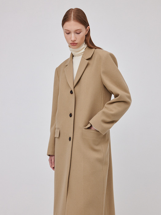 Wool cashmere tailored long coat / Beige