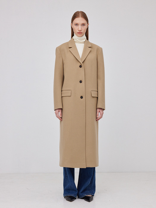 Wool cashmere tailored long coat / Beige
