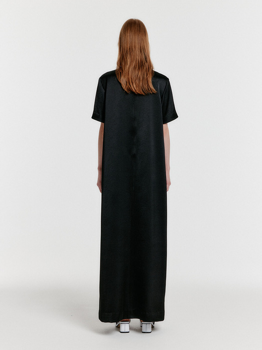 YIANA Short Sleeve Maxi Dress - Black/Ivory