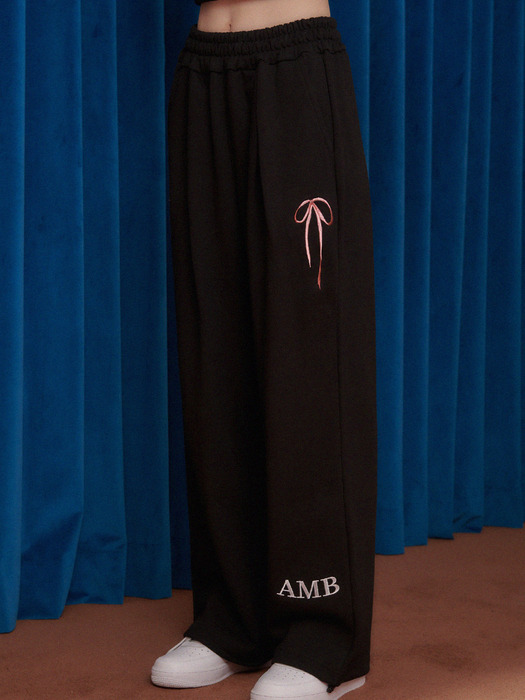 Pants with ribbon Straight 2-Way pants AP801 (Black)