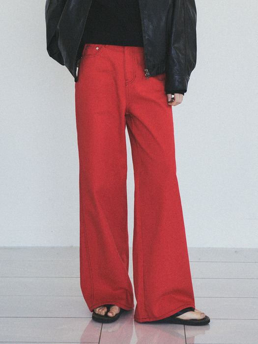 Minimal Wide Pigment Washed Pants_CTD407(Red)
