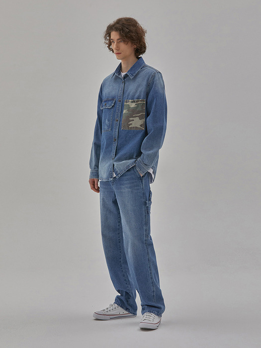 DENIM CAMOUFLAGE POCKET GRADATION SHIRTS INDIGO