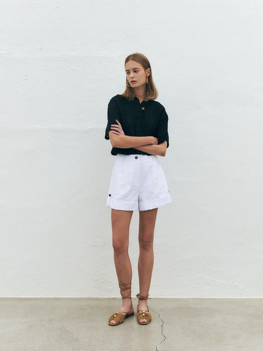 Paisley Linen Blend Shorts, White
