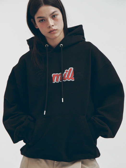 CONTRAST EMBROIDERY OVERSIZED HOODIE (BLACK)