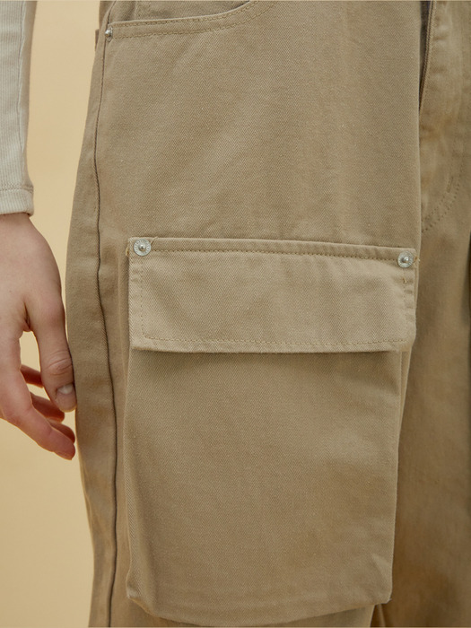 Exaggerated Rivet Patch-Pocket Trousers (BEIGE)