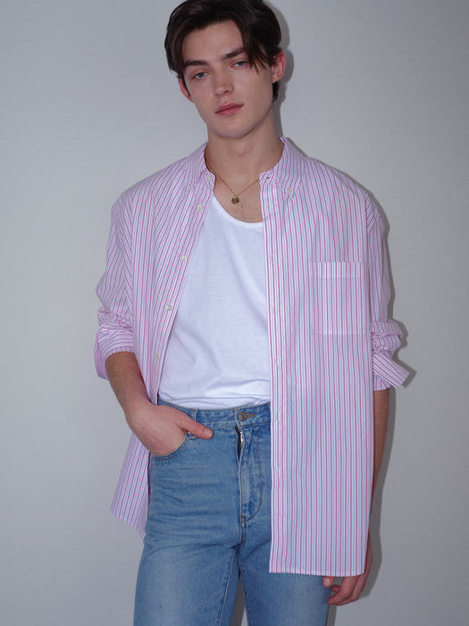 01 M.C UNISEX, Classic Shirt / Pink Stripe