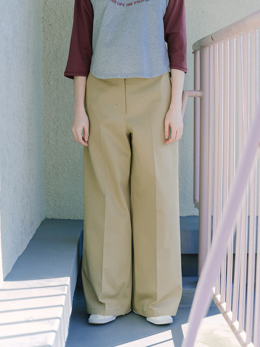 COTTON BLEND WIDE PANTS_BEIGE